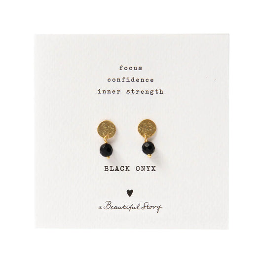 Mini Coin Black Onyx Gold Earrings