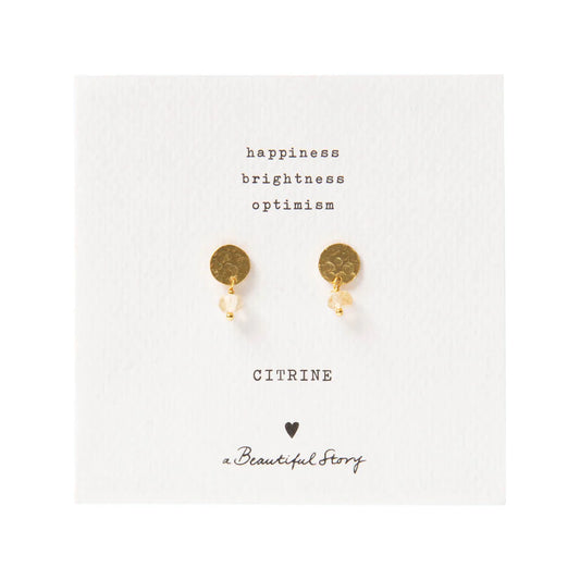 Mini Coin Citrine Gold Earrings