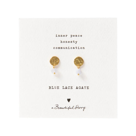 Mini Coin Blue Lace Agate Gold Earrings