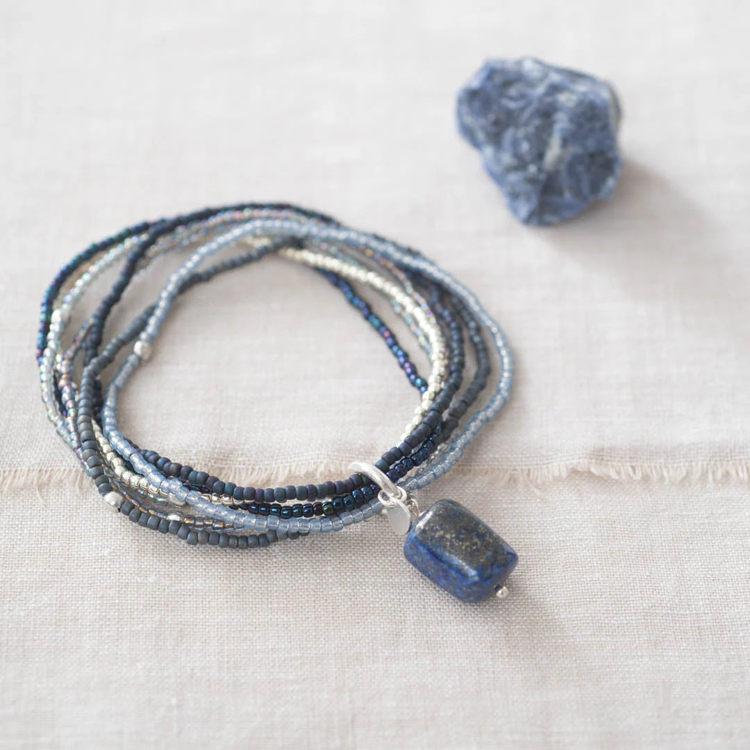 Nirmala Lapis Lazuli Silver Coloured Bracelet