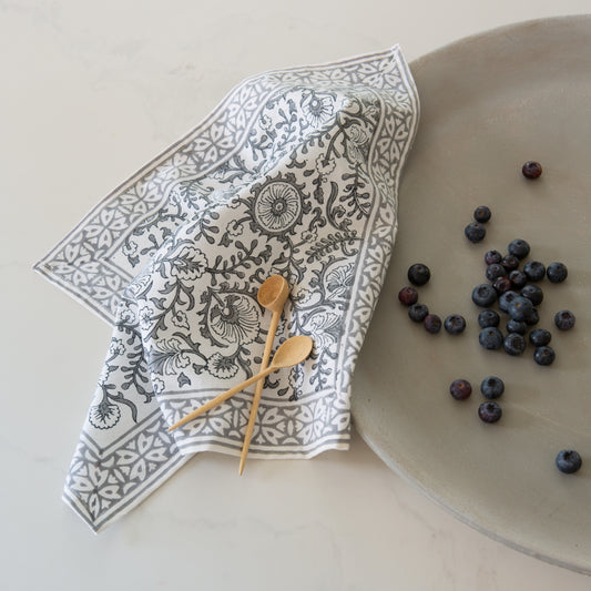 Kandla Grey Cotton Hand Block Napkins